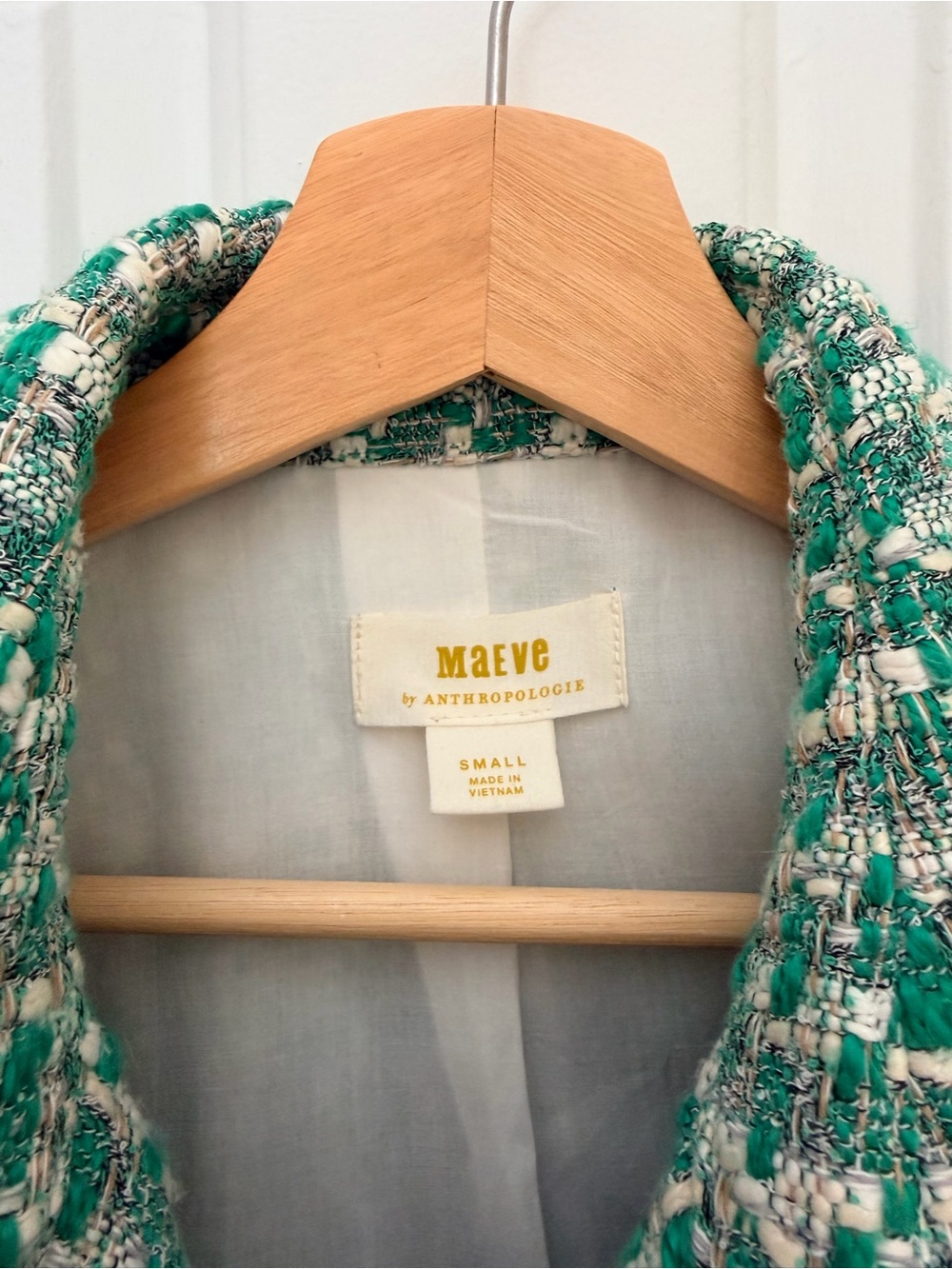 Maeve by Anthropologie Green Tweed Button-Front Jacket with Brown Buttons - Picture 4 of 7
